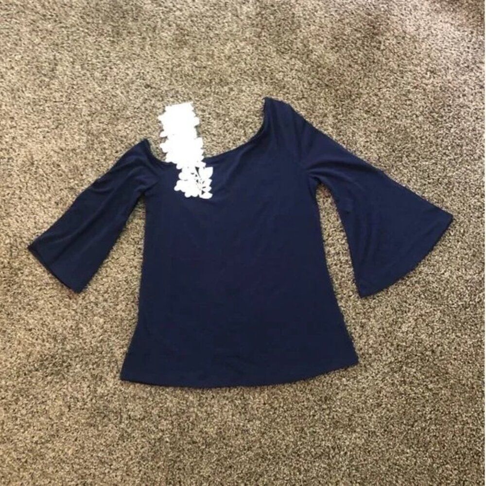 Colleen Lopez One-Shoulder Top with Applique Navy - Picture 3 of 7